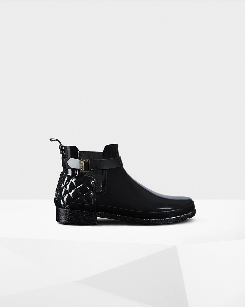 Women Hunter Refined Slim Fit Quilted Gloss | Chelsea Boots Black | NZ-34097-PGJM